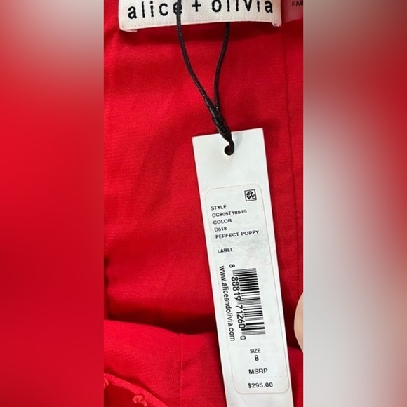 NWT Alice + Olivia Daria Ruched Poppy Red Silky Cotton Swiss Dot Mini Dress - Picture 5 of 5